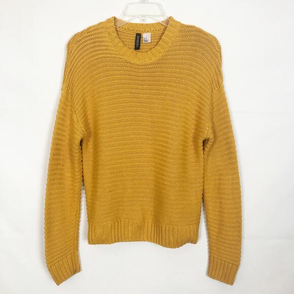 Divided Crew Neck Mustard Ribbed Pullover Sweater - Picture 1 of 8